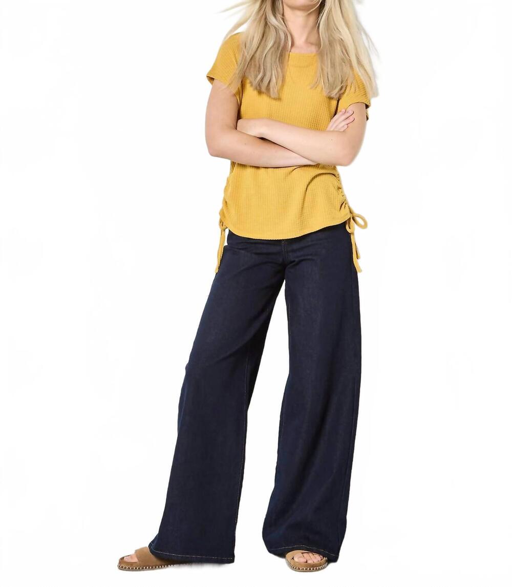 NEW APRICOT summer waffle side ruched tee in mustard